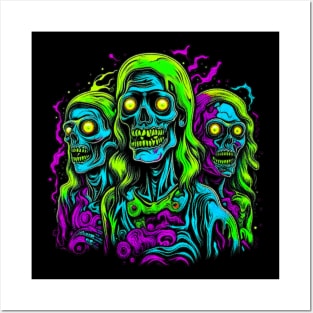 Psychedelic Staring Zombie Trio With Lifeless Grinning Face, Zombie Abstract Posters and Art